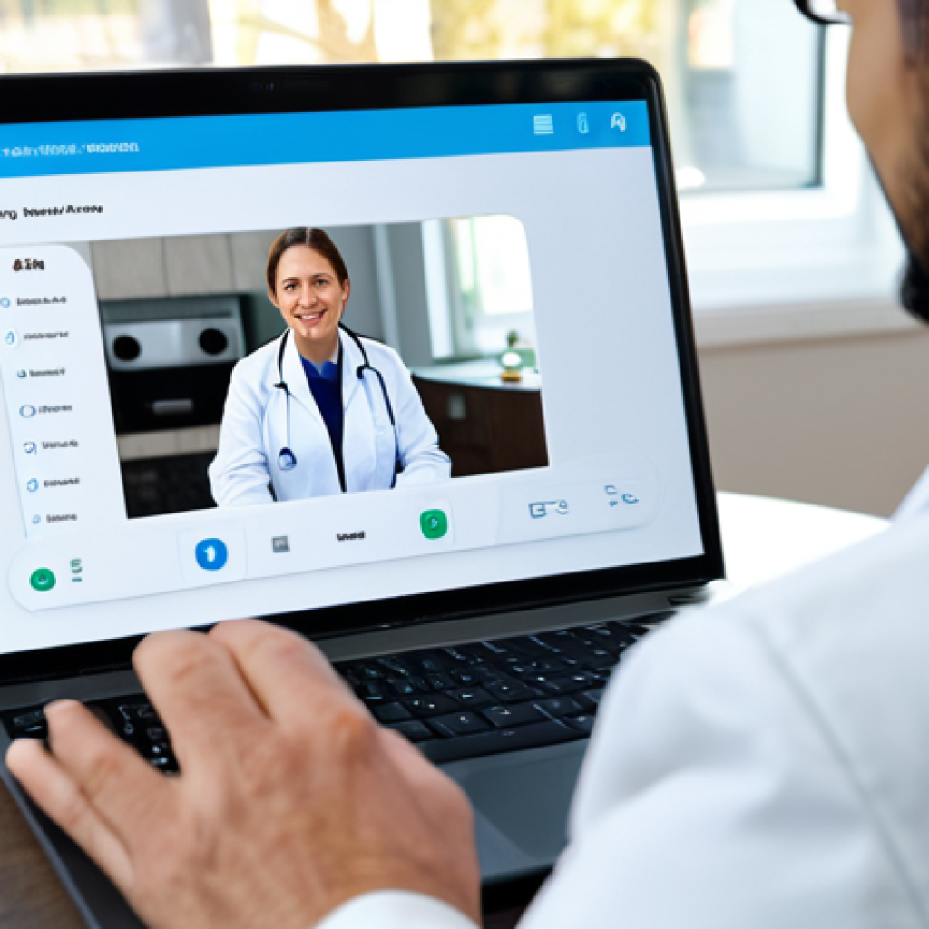 Telehealth Consultation - Doctor and Patient**

A doctor in a fully clothed, professional white coat is conducting a telehealth consultation with a patient via a laptop. The patient is in their living room, fully clothed in modest attire. The background is a blurred view of a modern home interior. Focus on the interaction and communication. Safe for work, appropriate content, perfect anatomy, correct proportions, well-formed hands, proper finger count, natural body proportions, professional, family-friendly, digital art, high quality.

**
