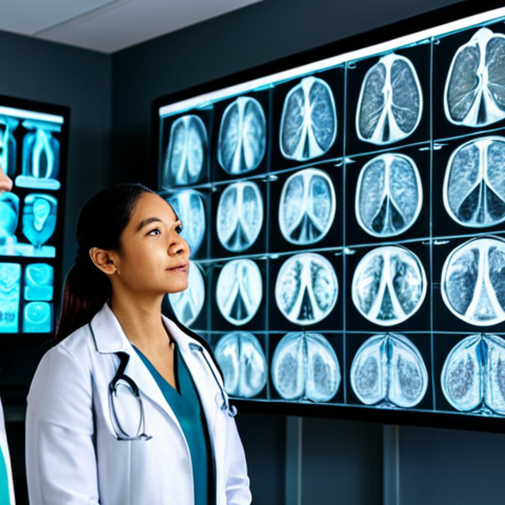 **

"A team of diverse medical professionals, including doctors and data scientists, collaborating around a large screen displaying medical images and AI analysis. Modern hospital setting, well-lit. The scene emphasizes data quality and algorithm accuracy in medical diagnosis. Appropriate attire, fully clothed, safe for work, professional setting, perfect anatomy, natural proportions, high quality."

**