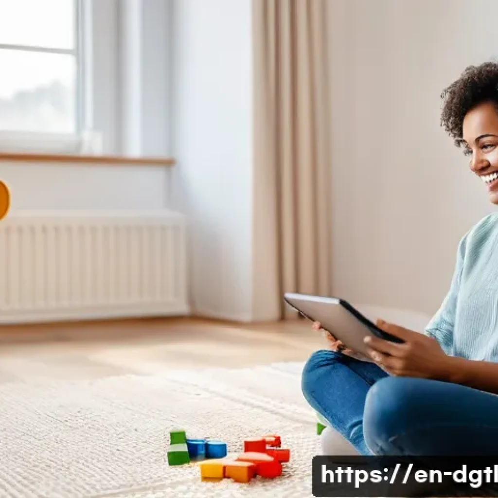 디지털 헬스케어과 정책 변화의 연관성 - **Telehealth Check-up at Home:** A brightly lit, cozy living room where a diverse young mother in he...