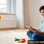 디지털 헬스케어과 정책 변화의 연관성 - **Telehealth Check-up at Home:** A brightly lit, cozy living room where a diverse young mother in he...