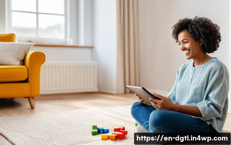 디지털 헬스케어과 정책 변화의 연관성 - **Telehealth Check-up at Home:** A brightly lit, cozy living room where a diverse young mother in he...